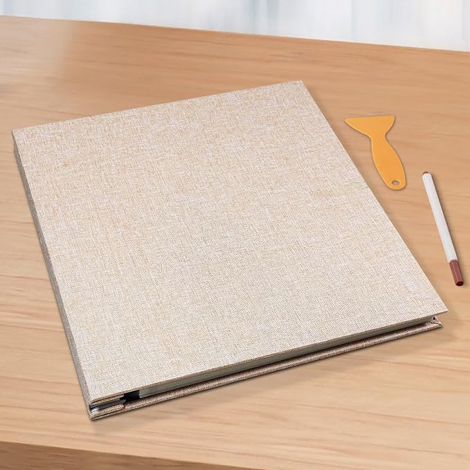 Large Photo Album Scrapbook – Holds 4x6, 8x10 Pictures – Self-Adhesive Pages for Baby, Wedding, Travel & Family Memories | Includes Metallic Pen & Scraper/Light Beige Large DIY Memory Book for Gifts - Image 6