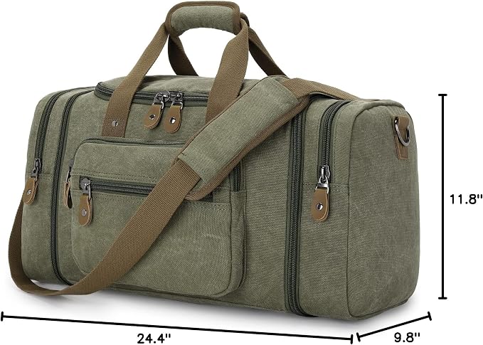 Gonex Canvas Duffle Bag, Expandable 50L Travel Overnight Weekender Bag | for Men, Multiple Pockets, Carry-On Size, Durable Zippers, Detachable Strap, Army Green - Image 7