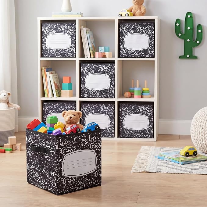 Yookeer 12 Pcs 11 Inch Composition Notebook Fabric Storage Cube Bin with Handle Zebra Print Foldable Classroom Container Cubby Basket for Back to School Decoration Office Home Nursery Organizer - Image 7