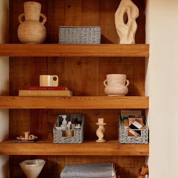 GRANNY SAYS Wicker Basket with Lid, Wicker Storage Baskets for Shelves | Woven Baskets with Lids, Wicker Baskets for Storage, Decorative Storage Boxes, Woven Stackable Basket with Lid, 3 Pack - Image 8