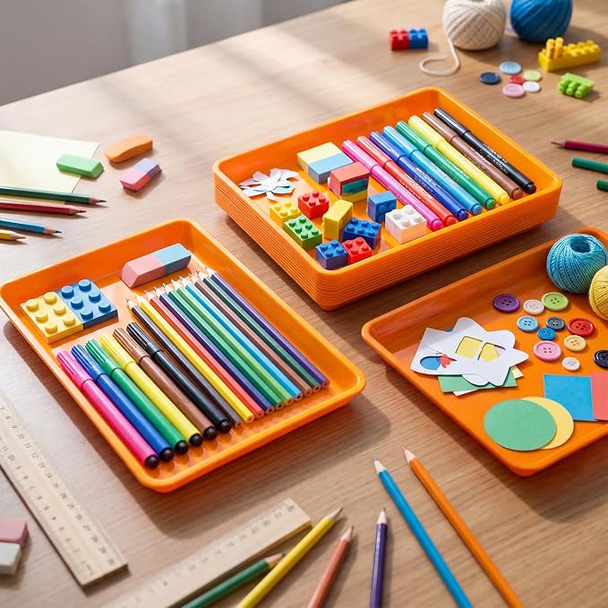 Maitys 15 Pack Plastic Art Trays 12 x 16 Inch Activity Crafts Trays Sensory Tray DIY Projects, Painting, Beads, Jewelry Office Home Organizer Arts and Crafts Supplies(Orange) - Image 7