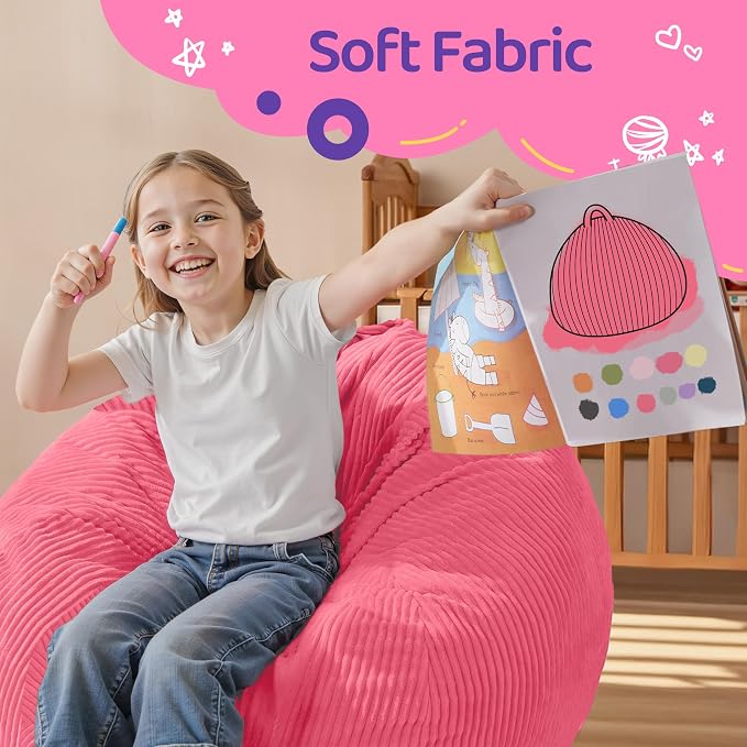 2FT Bean Bag Chair: 2' Small Bean Bags with Memory Foam Filled | Beanbag Chairs with Handle,Teardrop Bean Bag Sofa with Corduroy Machine Washable Cover for Living Room,Bedroom-Pink - Image 7
