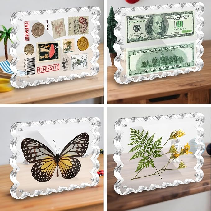 3 Pack Magnetic Acrylic Picture Frames 5x7 Inch Photo Frame | Freestanding Scalloped Magnet Photo Frame with 10+10MM Thick Block, Double Sided Clear Frameless Frame for Desktop Display - Image 7