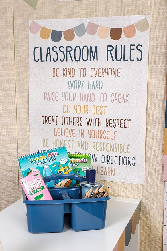 Teacher Created Resources Slate Blue Portable Plastic Storage Caddy 6-Pack for Classrooms, Kids Room, and Office Organization, 3 Compartments - Image 5