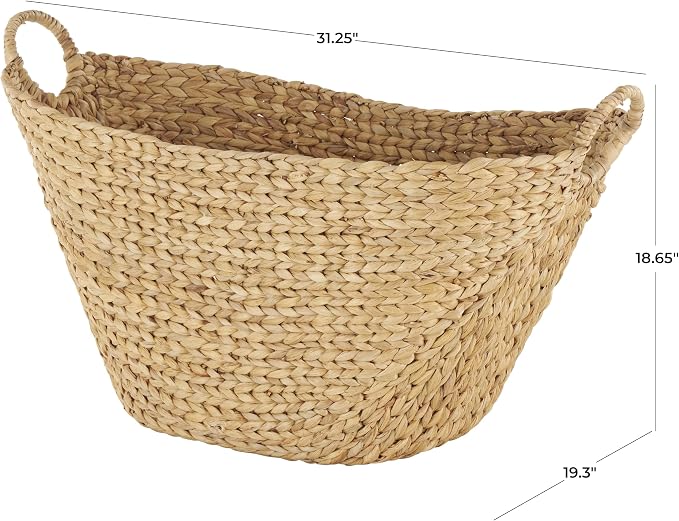 Deco 79 Seagrass Handmade Decorative and Functional Storage Basket Woven Basket Organizer with Ring Handles, Basket for Storage 31" x 19" x 19", Brown - Image 4