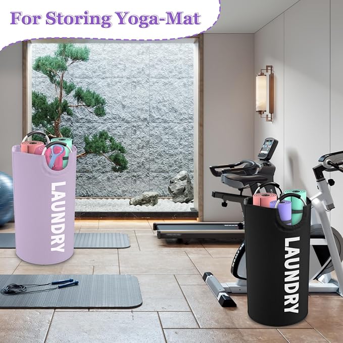 95L Foldable Laundry Basket, Large Clothes Hamper with Handle for Family | IHOMAGIC 2PCS Freestanding Dirty Clothes Hamper, Laundry Bin,Portable Storage Basket For Apartment, Hotel, Dorm, Black+Purple - Image 9