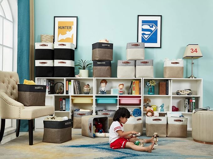 DECOMOMO Cube Storage Bin 11x11, Fabric Storage Bins | 4 Pack, Storage Baskets for Shelves, Kallax Storage Cubes (Black & White) - Image 9