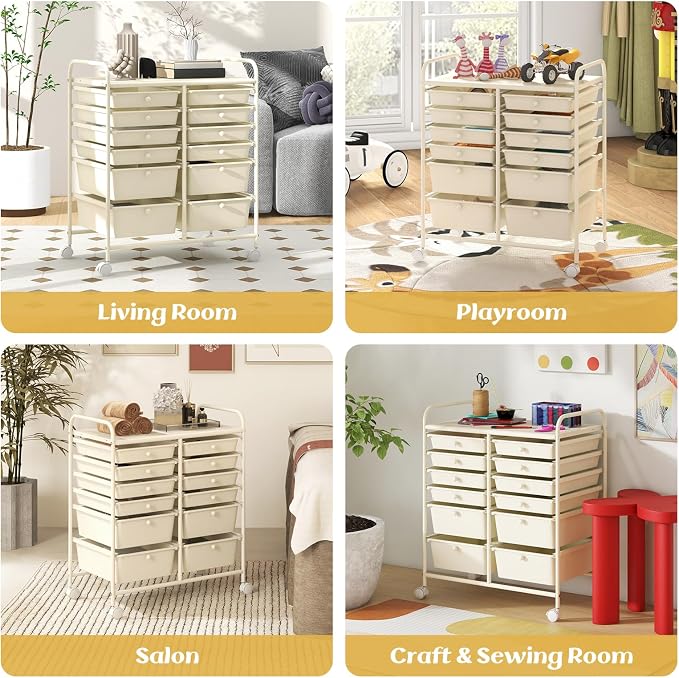 12 Drawer Rolling Storage Cart, Craft Cart Organizer on Wheels w/Metal Frame, Large Capacity & Smooth Drawer, Rolling Cart w/Drawers for Classroom, Office - Image 9