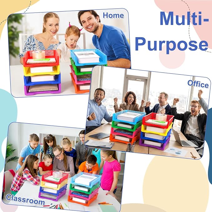 16 Pack Colorful Plastic Turn in Paper Trays for Classroom Storage Bin Basket Organizers for School Teacher Supplies Classroom Office Home Organization Storage Tray Holds 4A Paper File Document - Image 7