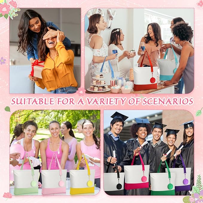 Sanwuta Canvas Tote Bags Bulk with Zipper and Plush Coin Purses 18.5" Reusable Cotton Shopping Bags with Handle for DIY Craft - Image 8