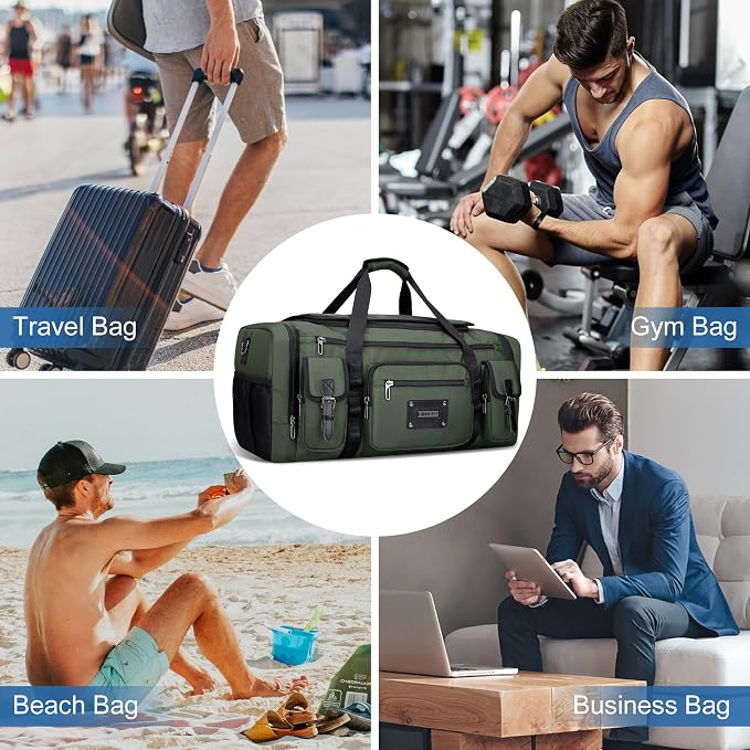 WITZMAN Duffle Bag for Men Large 54L Travel Duffel with Shoe Compartment | Water-resistant Nylon, Dry-wet Pocket, Fits 16" Laptop, Convertible for Gym, Weekender, Sports, Overnight, B717 Army Green - Image 9