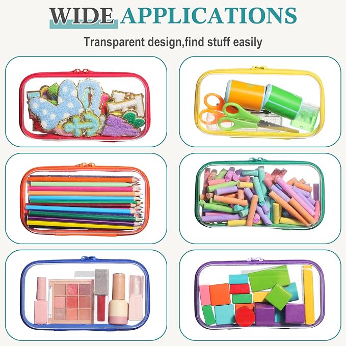 Sanwuta 6 Clear Hard Zipper Case,Assorted Color, 7.48 x 3.94 x 2 Inch | Pencil Case Pouches ,Makeup Bag,Plastic Toiletry Diaper Bag ,Travel Toy Storage,Waterproof Organizer Bins - Image 7