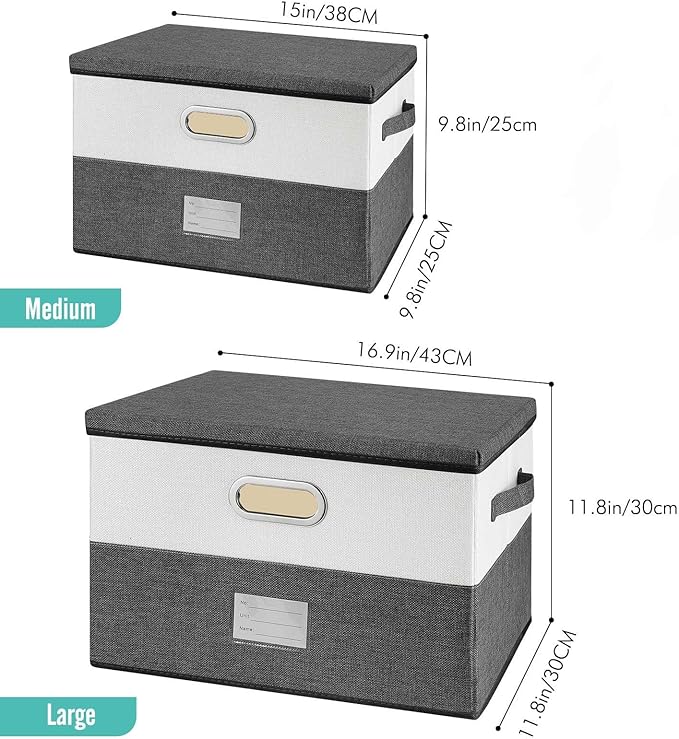 Large Linen Fabric Foldable Storage Bins with Removable Lid and Handles, Washable Storage Box Organizer Containers Baskets Cube with Cover for Bedroom,Closet,Office (Turquoise&Cream, Medium) - Image 4