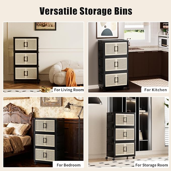 Storage Bins with Lids, Stackable Storage Containers with Lids, Collapsible Plastic Bins, Closet Organizers and Storage with Wheels and Magnetic Door for Home Office Dorm (4 Pack) - Image 6