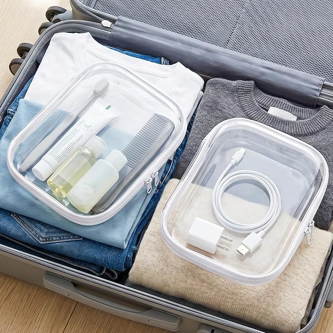 TenKa 6 Pack Clear Hard Shell Zipper Case, Clear Zipper Pouches for Travel, Diaper Bag Organizer, Water-Resistant Hard Plastic Pencil Case for Cosmetics, Electronics Storage (6S) - Image 7