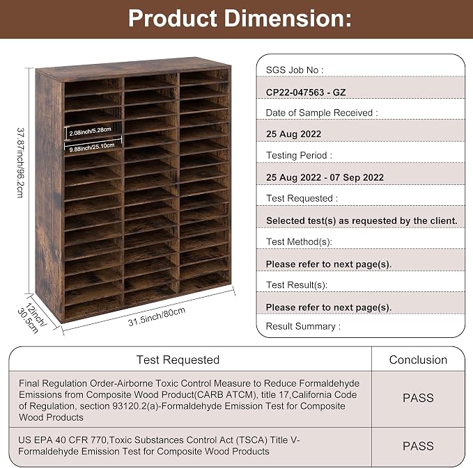 EasyPAG Wooden Literature Organizer with Adjustable Shelves, 48 Compartments Office Paper Organizer Storage 24000 Sheets Letter Size Paper, Student Mailbox for Classroom, Archaize - Image 8
