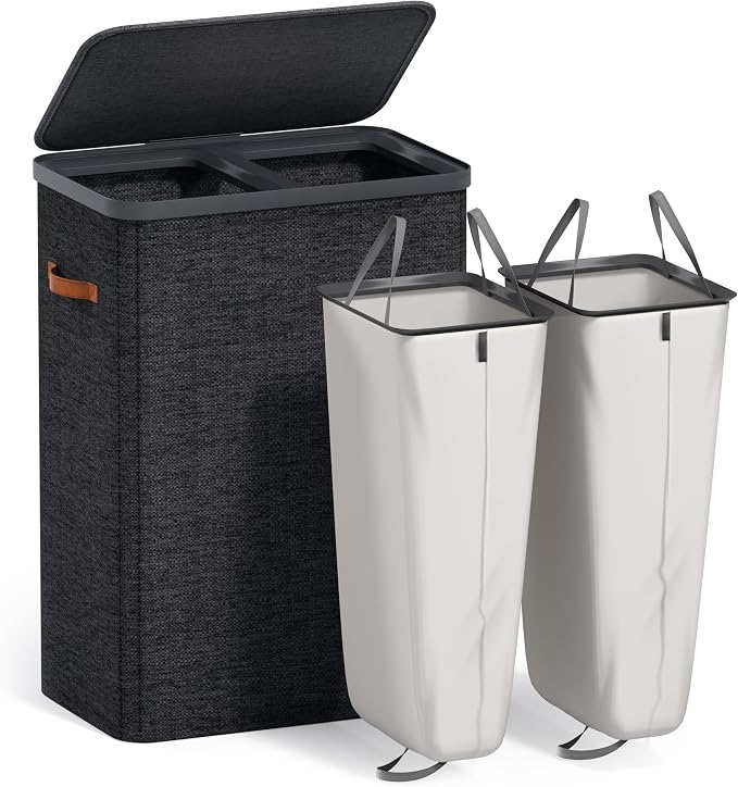 Sorbus Laundry Hamper with Lid - Collapsible 2-Compartment Fabric Laundry Basket with Handles and Removable Laundry Bag – 45 Gallon (170 L) Dirty Clothes Hamper for Bedroom, bathroom and dorm (Black) - Image 7