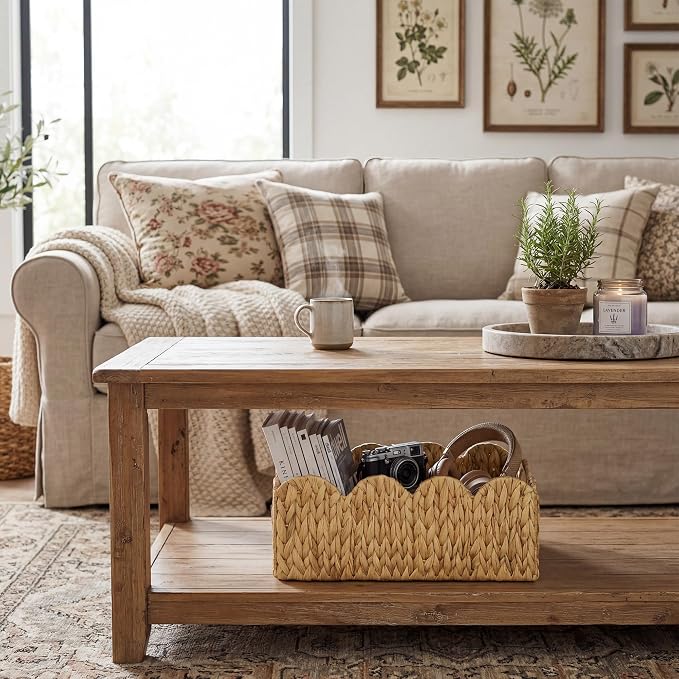 GRANNY SAYS Wicker Basket for Organizing, Shelf Baskets with Scalloped Edge | Scalloped Water Hyacinth Basket, Storage Wicker Basket for Pantry, Water Hyacinth Baskets with Scalloped Edge, Woven Baskets - Image 7