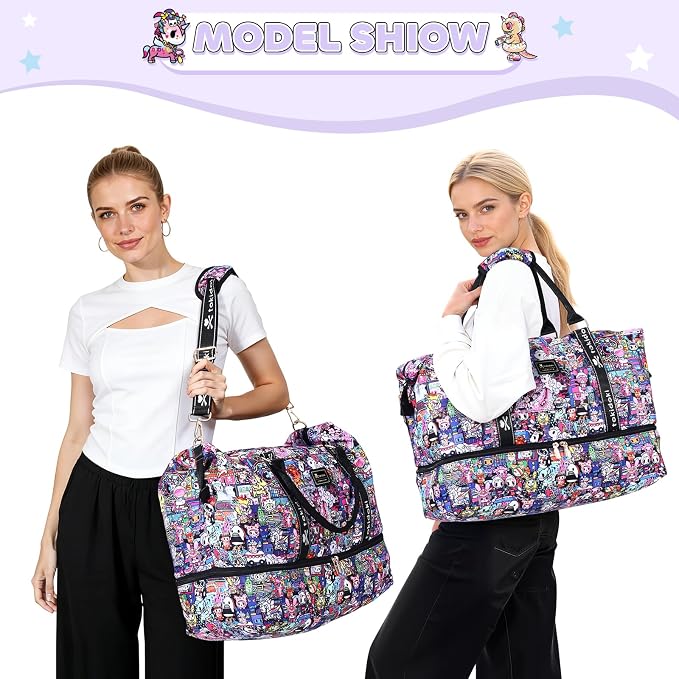 tokidoki Travel Duffle Bag, Weekender with Shoe Compartment Toiletry Bag | many compartments: laptop sleeve, wet-dry pocket, trolley sleeve. Includes toiletry bag. Carry-on. - Image 9