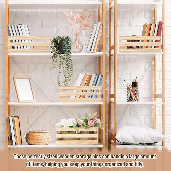 Gerrii 24 Pcs 8'' Small Wooden Crates for Crafts Unfinished Crates Centerpiece Mini Rustic Wood Basket Box for Display Storage Milk Wine Closet Home Bathroom Kitchen Office Decor - Image 6