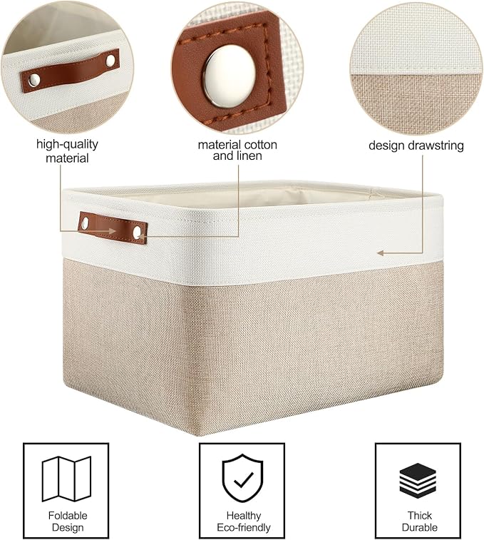 Uiifan 8 Pack 16 x 12 x 10 Inch Large Storage Baskets Collapsible Fabric Storage Cubes Bins with Handles for Shelves Closets Nursery Home Clothes Toys Organizers, Beige - Image 6