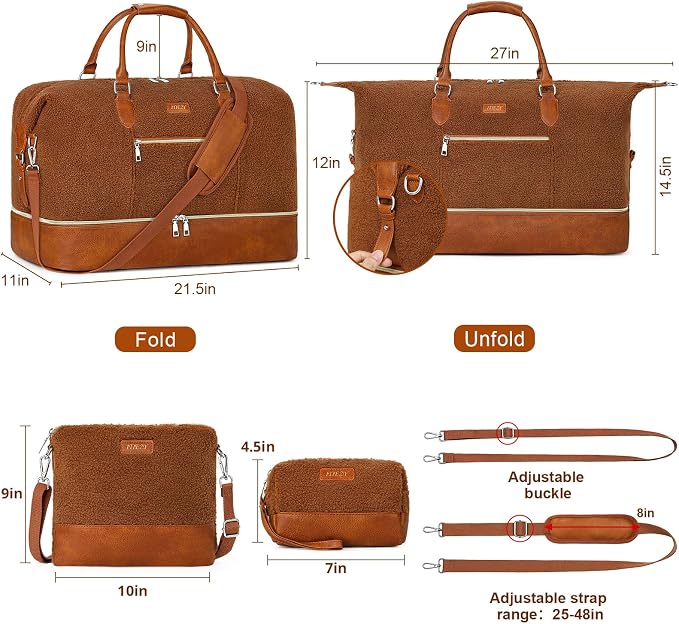 ITIEZY Weekender Bag for Women 21.5" Travel Duffel Large Carry On Bag 3PCS | Nylon Duffel Bag with Waterproof Shoe Compartment, Crossbody Bag and Toiletry Bag, Travel Weekend Hospital Overnight Gym Bag - Image 7