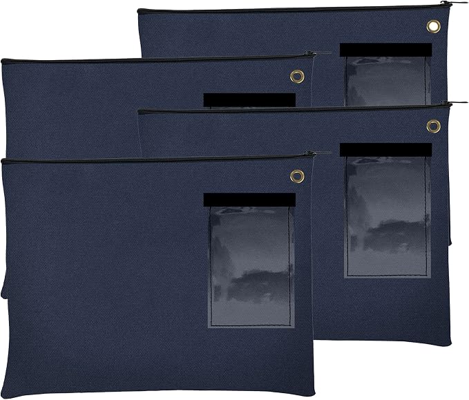 BankSupplies Canvas Zipper Bags | 14W x 11H | Set of 4 | Large Storage Bags | Grommet for Zip Tie & Padlock | 5W x 3H Framed Cardholder | Zipper Closure | Bank Bags by BankSupplies