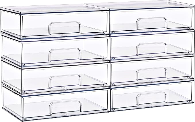 Sorbus Stackable Storage Drawers, Clear Acrylic Pull-Out Organizer (8 Pack) | Wide plastic bins hold baby bottles, cosmetics and bathroom supplies on countertops or inside cabinets and pantries. - Image 7