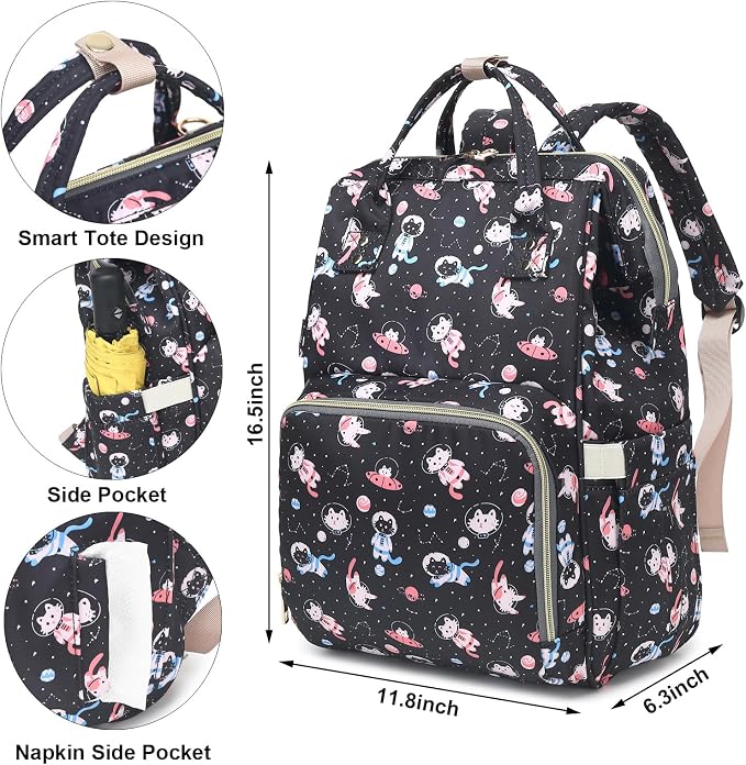 Cat Baby Diaper Bag Backpack for Women, Large Capacity Waterproof Maternity Travel Nappy Backpacks with Stroller Straps - Image 6
