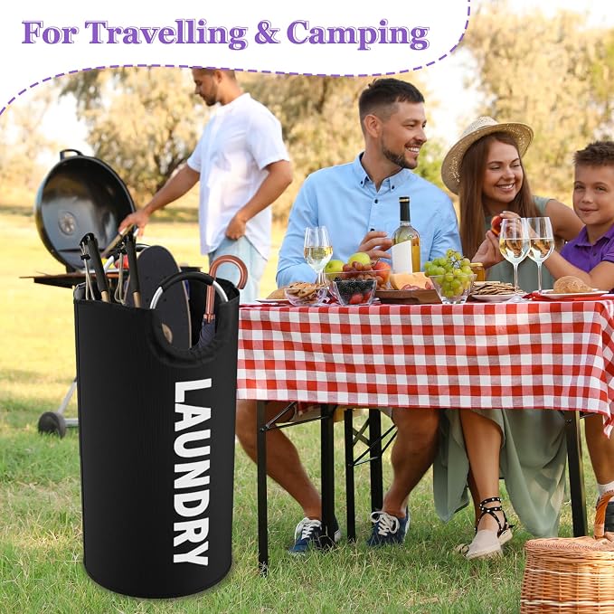 3Pack Folding Clothes Hamper with Handles, 95L Tall Laundry Basket Organizer, Durable Laundry Bags, Large Dirty Clothes Hamper for Family, Travelling, Camping, Purple + Pink + Black | IHOMAGIC Foldable Dirty Clothes Hamper, Laundry Bag, Portable Storag... - Image 9