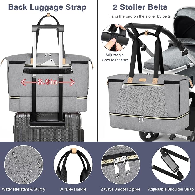 Diaper Bag Tote for Baby 7PCS, Large Mommy Bag with Portable Changing Pad | Multifunctional Hospital Bags for Labor and Delivery with Pacifier Case and Organizer Pouches,Travel Baby Bag for Boy Girl - Image 7