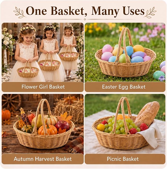 Sintuff 6 Pcs Small Wicker Picnic Basket with Handle, Oval Willow Woven | 12.6 x 8.27 x 3.15 Inch, Oval Willow Woven Braided Gifts Basket, for Fruit, Bread, Snack, Garden, Wedding, Harvest, Gathering - Image 6