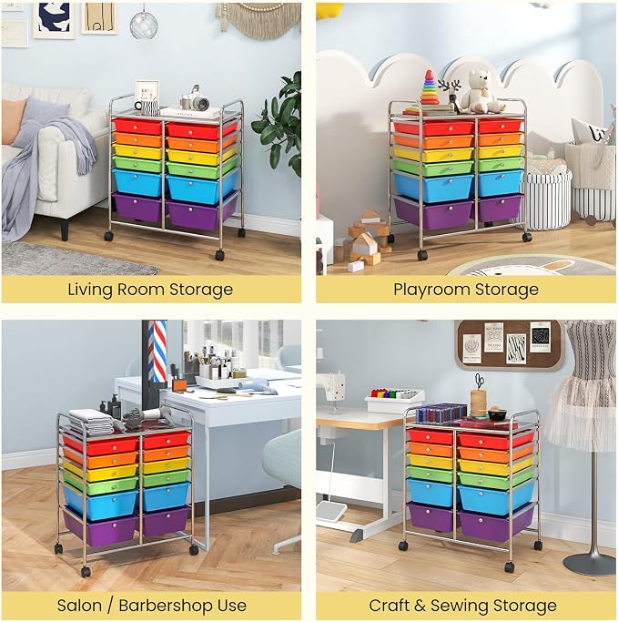 12 Drawer Rolling Storage Cart, Craft Cart Organizer on Wheels w/Metal Frame, Large Capacity & Smooth Drawer, Rolling Cart w/Drawers for Classroom, Office - Image 9