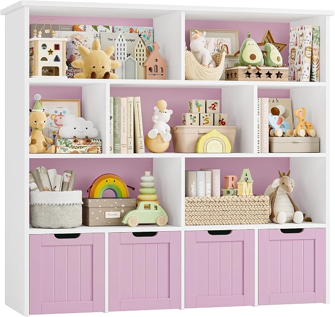 Toy Storage Organizer with Movable Drawer Toy Organizer for Kids | Kids Bookshelf and Toy Chest Storage with Hidden Wheels, Toy Organizers and Toy Storage for Playroom, Pink - Image 8