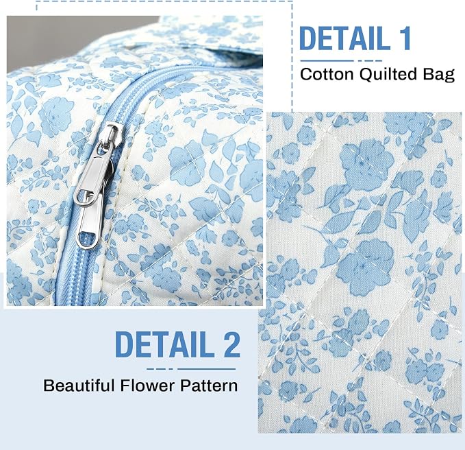 Abbylike Hospital Bag for Women, Quilted Weekender Duffle Bag,Blue Floral - Image 7