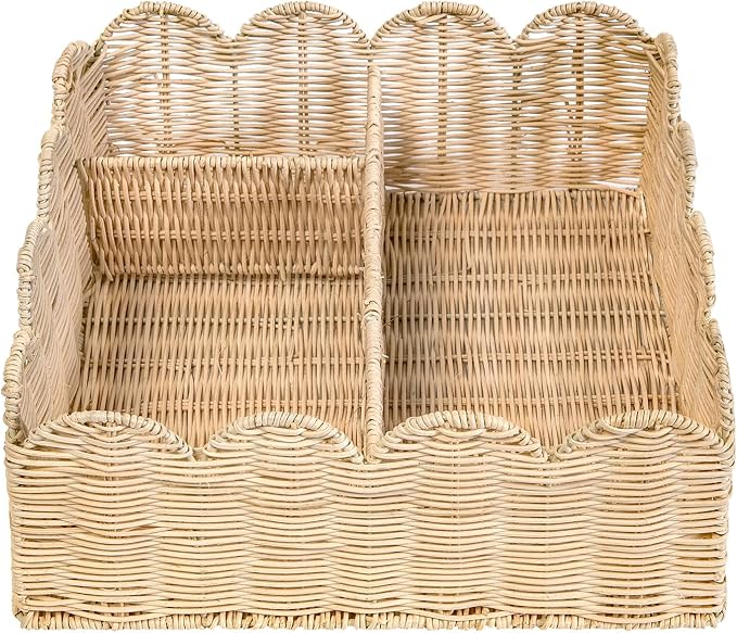 Rattan Divided Scalloped Basket,Wicker Diaper Caddy Scalloped Baske,Woven Natural Basket with 4 Dividers,Suitable for Baby Rooms, Bathrooms, Bedrooms (Rattan) - Image 5