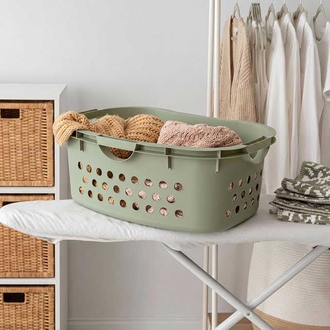 IRIS USA Laundry Basket, 51L Plastic Hip Hold Hamper, 4 Pack, Sage Green | Lightweight ventilated laundry basket with hip-hold handles for everyday clothes, towels, and bedding. - Image 9