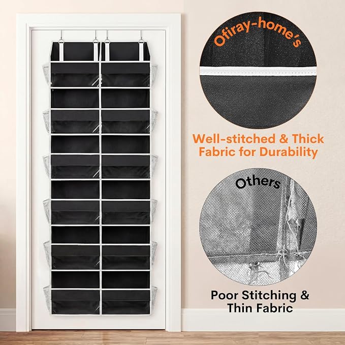 Over The Door Organizer 6 Tiers, Extra Large Behind Door Storage of 12 Compartments, 80 lbs Weight Capacity Hanging Storage Organizer with Clear Window Kids Toys, Shoes, Diapers, Room Storage,Black - Image 7