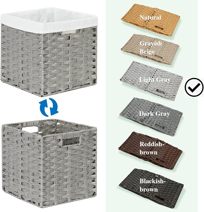 Bidtakay Wicker Cube Baskets with Liners Cube Storage Organizer for Shelves Closet 11 inch 2 Pack Decorative Hand-Woven Imitation Wicker Storage Bins for Organizing Pantry Bedroom Light Grey - Image 9