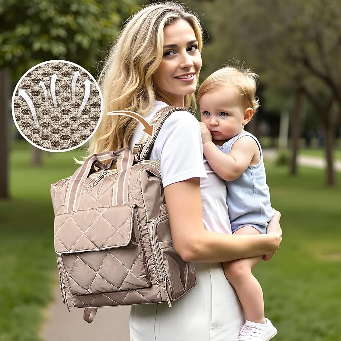 Omanmoli Diaper Bag Backpack Quilted Baby Bag Travel Breast Pump Backpack | 11 Organizing Pouches,Large Insulated Cooler Compartment,Wipe Pocket,Insulated Pocket,Stroller Straps,Changing Pad - Image 7