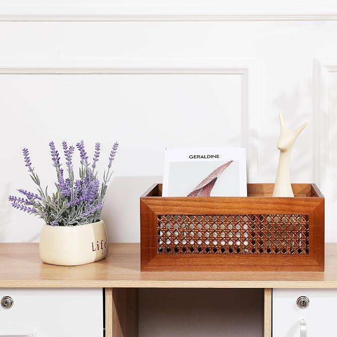 Rattan Wooden Box Set of 4 Handmade Decorative Storage Basket with Handles | Natural Bamboo Woven Storage Basket Rustic Farmhouse Decor Home Office Tabletop Shelf Drawer Closet Desk Organizer, Brown - Image 9