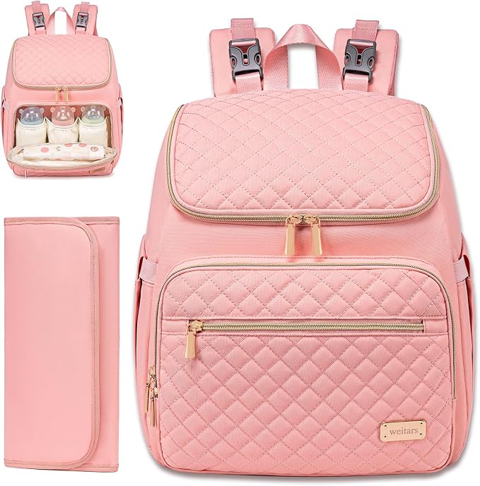 Diaper Bag Backpack Large Baby Diaper Bag with Changing Pad Travel Diaper Backpack,Baby Bag for Boys Girls,Stroller Straps,5 Insulated Pockets (Pink) - Image 8