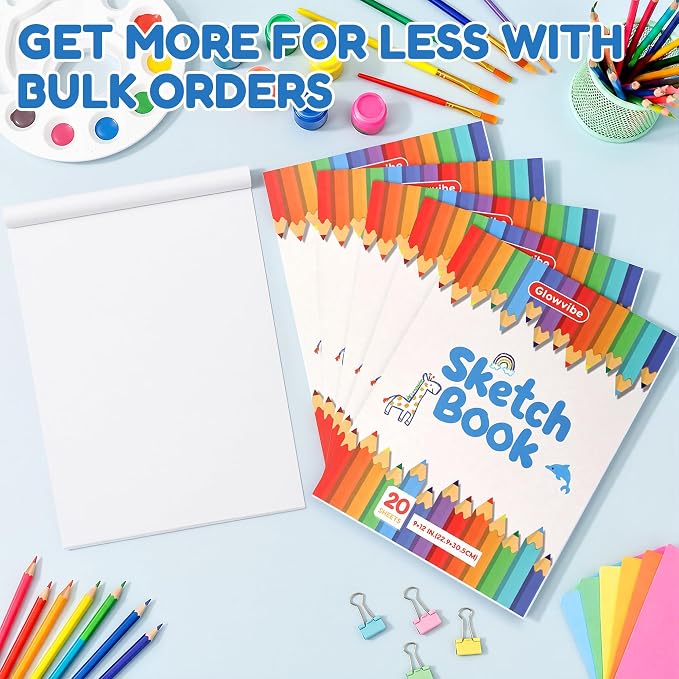 9" x 12" Sketch Book, 24‑Pack 20‑Sheet Drawing Pads for Kids | Bulk Art Supplies for Coloring, Doodling, Painting & Writing, Sketch Pad for Kids (Top Glued) - Image 7