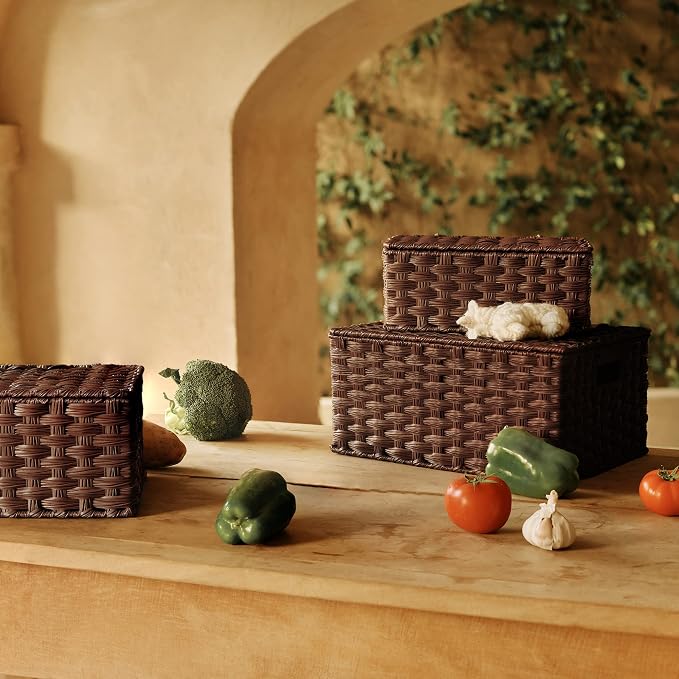 GRANNY SAYS Wicker Baskets with Lids, Decorative Storage Boxes with Lids | Woven Baskets with Lids, Wicker Baskets for Storage, Decorative Storage Boxes, Woven Stackable Basket with Lid, 3 Pack - Image 8