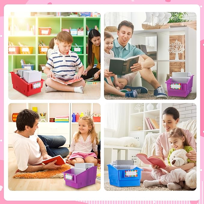 Lineshading 6 Pack Picture Book Organizer Bins with Dividers Large Plastic Book Holders with Labels Multi Purpose Classroom Organization Bins Storage Container (Colorful,8.75" X 13.5" X 7.75") - Image 6