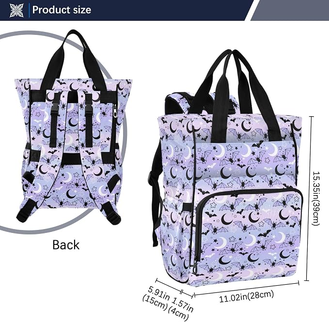 Mnsruu Diaper Bag Bat Moon Starry Sky Purple Large Changing Backpack Multifunction Travel Tote Mommy Bag Baby Diaper Backpack for Mom Dad - Image 7