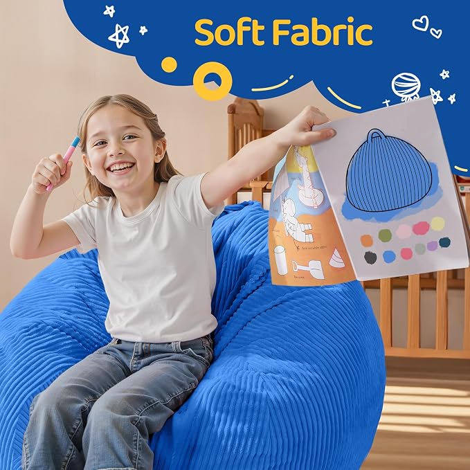 2FT Bean Bag Chair: 2' Small Bean Bags with Memory Foam Filled | Beanbag Chairs with Handle,Teardrop Bean Bag Sofa with Corduroy Machine Washable Cover for Living Room,Bedroom-Blue - Image 7