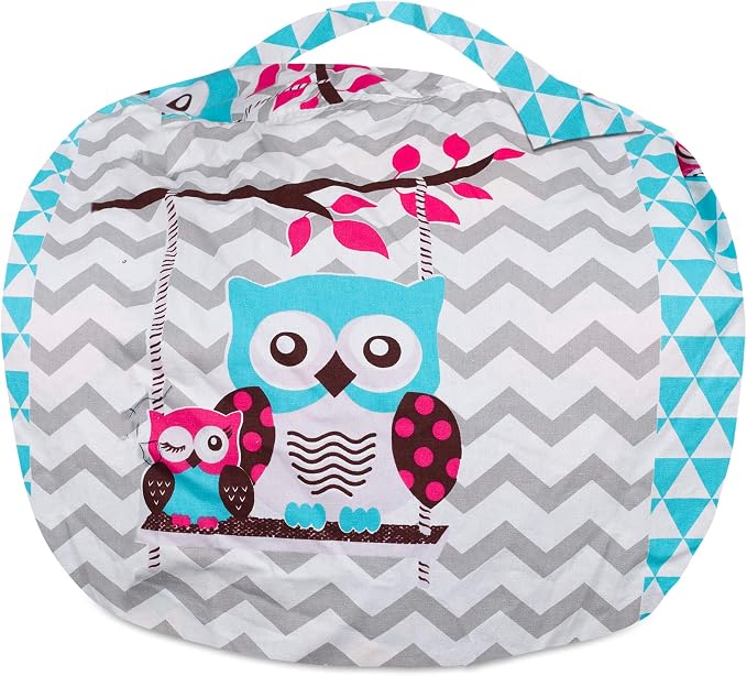 Posh Stuffable Kids Stuffed Animal Storage Bean Bag Chair Cover - Childrens Toy Organizer, Large-38 - Canvas Owls White and Blue - Image 6