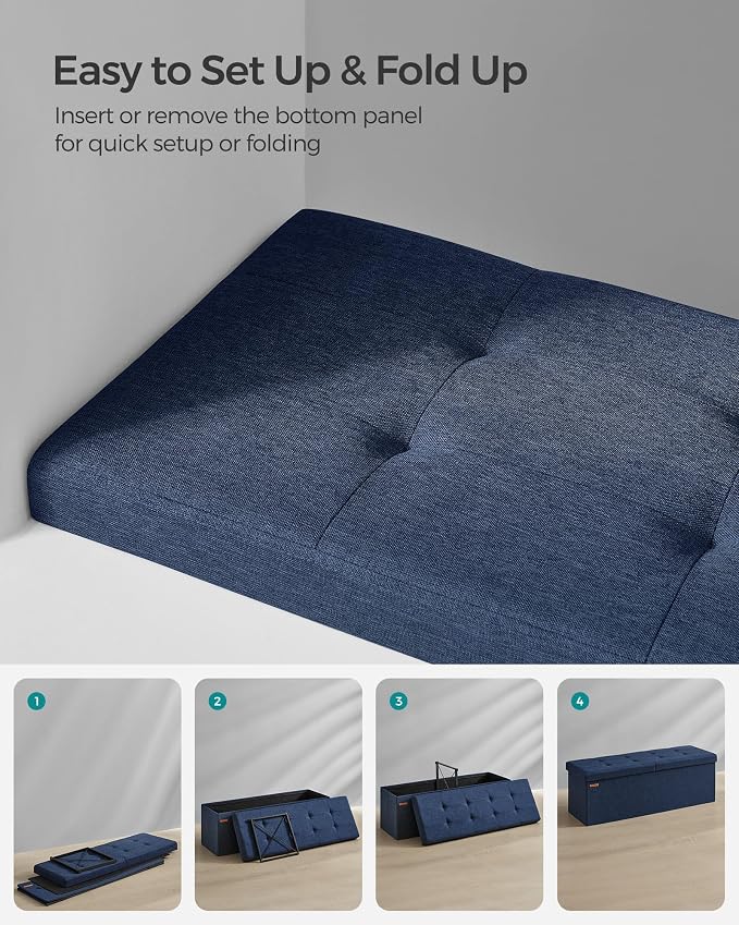 SONGMICS Mazie Collection - 43 Inches Storage Ottoman, Foldable Storage Bench with Flipping Lid, 660 lb Load Capacity, for Entryway, Living Room, Bedroom, Midnight Blue ULSF076Q02 - Image 7