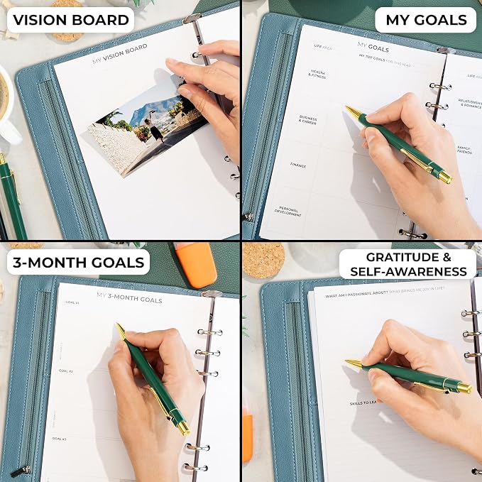 Clever Fox Weekly Planner Binder, Undated Daily A5 Eco Leather Windy Blue | 7 x 10 in with A5 pages, mini 3 ring portfolio organizer, work time manager, day runner, agenda book with monthly calendars - Image 6